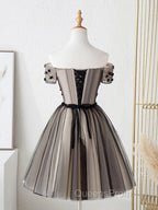 Off The Shoulder Short Black Floral Evening Prom Dress, Short Black Floral Graduation Homecoming Dress