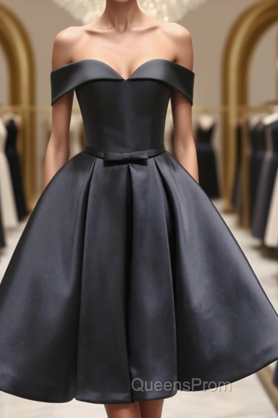 Off the Shoulder Short Black Evening Prom Dress, Little Black Formal Graduation Homecoming Dress Main image