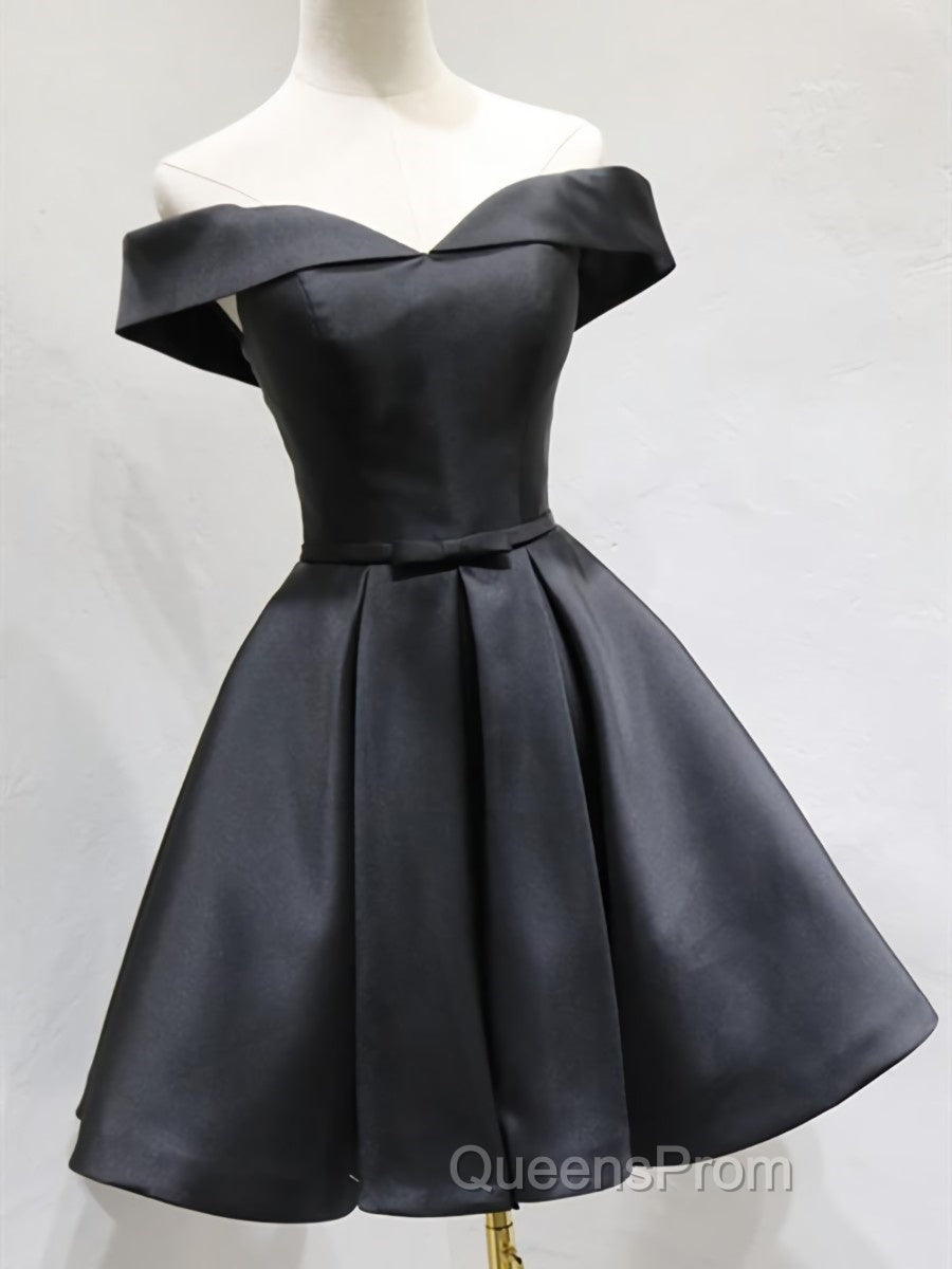 Off the Shoulder Short Black Evening Prom Dress, Little Black Formal Graduation Homecoming Dress Secondary image