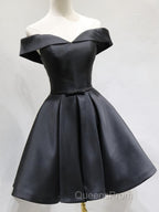 Off the Shoulder Short Black Evening Prom Dress, Little Black Formal Graduation Homecoming Dress
