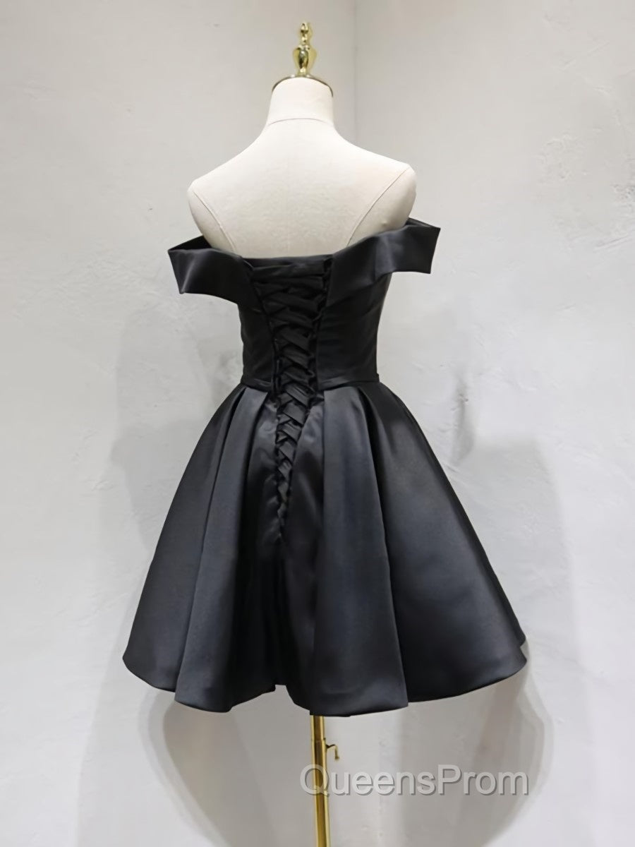 Off the Shoulder Short Black Evening Prom Dress, Little Black Formal Graduation Homecoming Dress