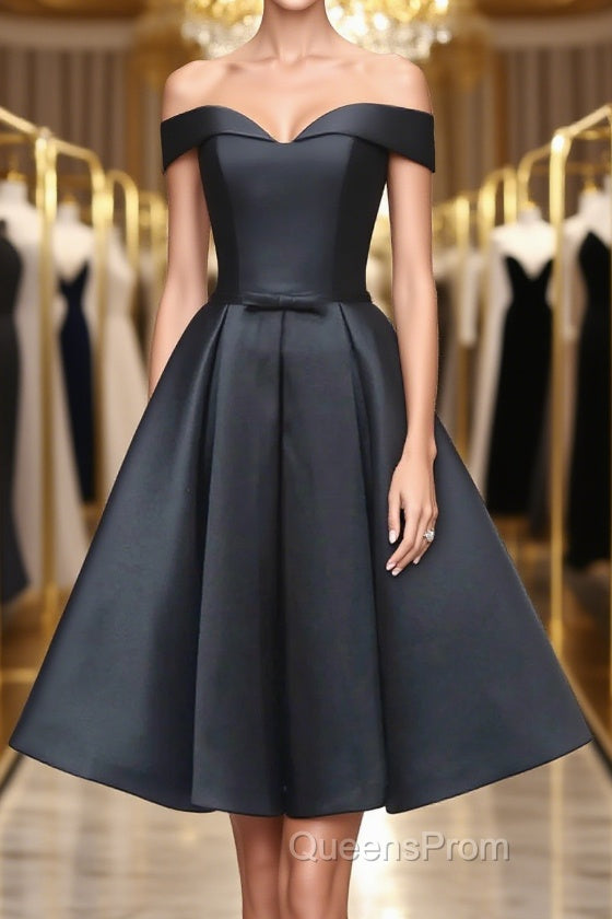 Off the Shoulder Short Black Evening Prom Dress, Off Shoulder Short Black Formal Graduation Dress Main image
