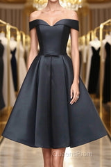 Off the Shoulder Short Black Evening Prom Dress, Off Shoulder Short Black Formal Graduation Dress