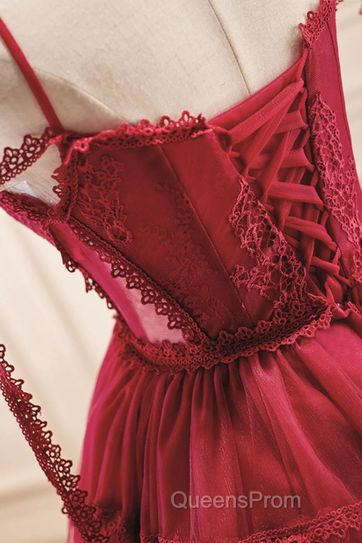 Off the Shoulder Short Burgundy Lace Evening Prom Dress, Wine Red Short Lace Formal Graduation Dress Secondary image