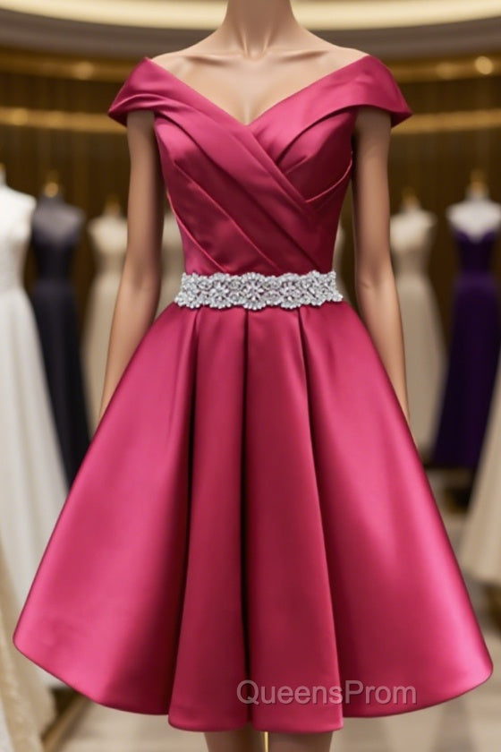 Off the Shoulder Short Burgundy Evening Prom Dress, Short Wine Red Formal Graduation Homecoming Dress Main image