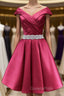 Off the Shoulder Short Burgundy Evening Prom Dress, Short Wine Red Formal Graduation Homecoming Dress