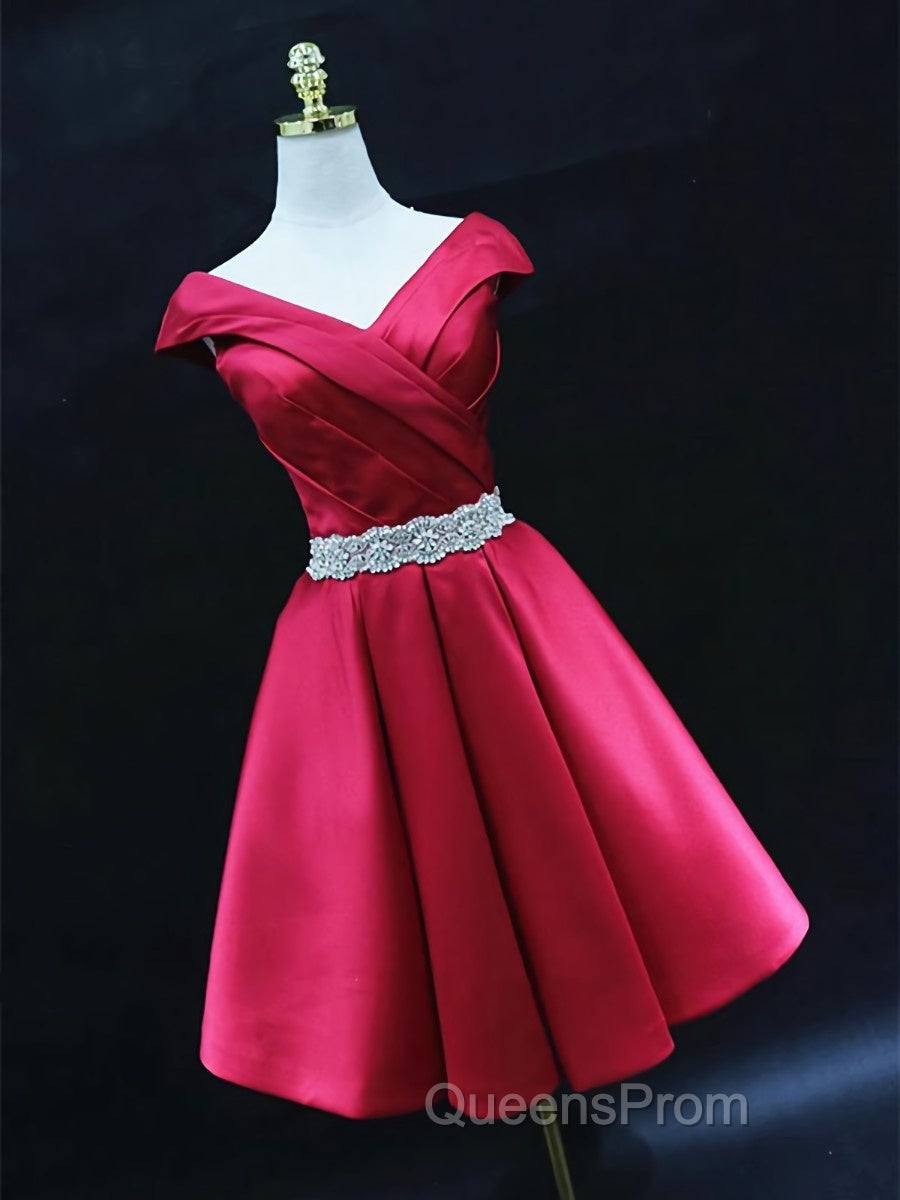Off the Shoulder Short Burgundy Evening Prom Dress, Short Wine Red Formal Graduation Homecoming Dress Secondary image