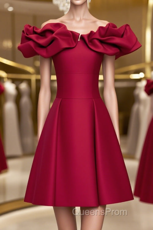 Off the Shoulder Short Burgundy Evening Prom Dress, Short Wine Red Graduation Homecoming Dress Main image