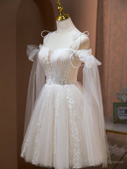 Off the Shoulder Short Champagne Prom Dresses, Short Champagne Formal Homecoming Dresses