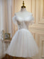 Off the Shoulder Short Champagne Tulle Prom Dresses, Short Formal Homecoming Dress