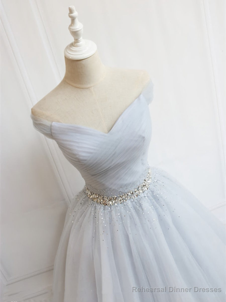 Off the Shoulder Short Gray Prom Dresses, Short Beaded Gray Graduation Homecoming Dresses Secondary image