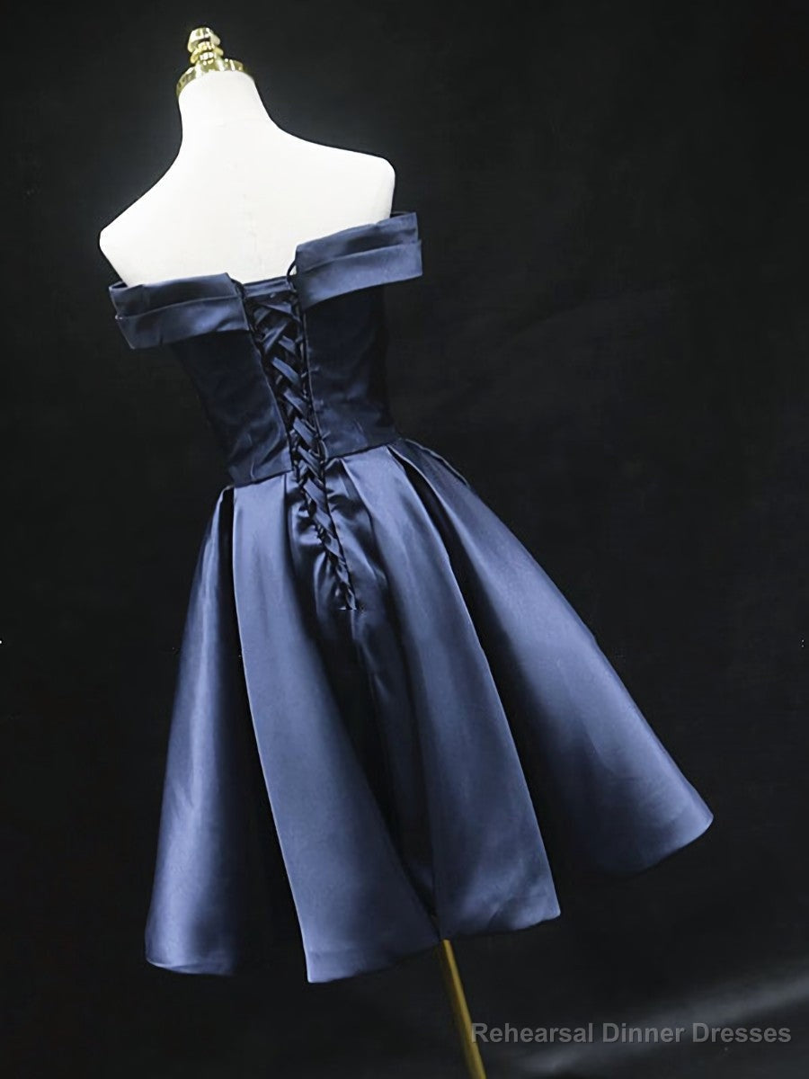 Off the Shoulder Short Navy Blue Prom Dresses, Short Blue Homecoming Graduation Dresses Secondary image