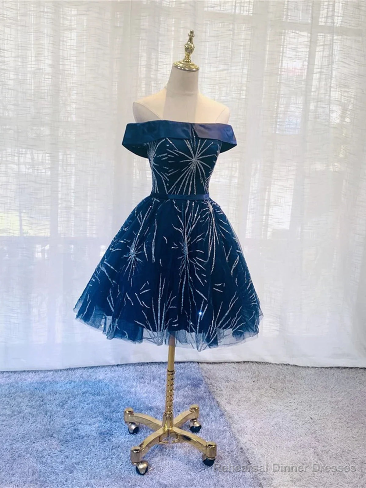 Off the Shoulder Short Navy Blue Prom Dresses, Short Dark Blue Formal Homecoming Dresses Secondary image