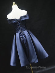 Off the Shoulder Short Navy Blue Evening Prom Dress, Short Navy Blue Formal Homecoming Graduation Dress