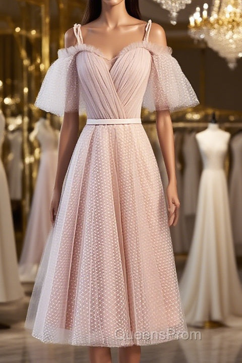 Off the Shoulder Short Pink Evening Prom Dress with Corset Back, Short Pink Formal Graduation Bridesmaid Dress Main image