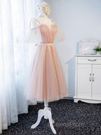 Off the Shoulder Short Pink Evening Prom Dress with Corset Back, Short Pink Formal Graduation Bridesmaid Dress