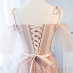 Off the Shoulder Short Pink Evening Prom Dress with Corset Back, Short Pink Formal Graduation Bridesmaid Dress