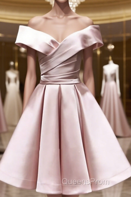 Off the Shoulder Short Pink Evening Prom Dress, Short Pink Formal Evening Graduation Dress Main image