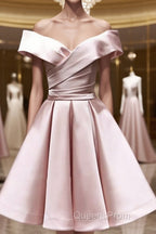 Off the Shoulder Short Pink Evening Prom Dress, Short Pink Formal Evening Graduation Dress