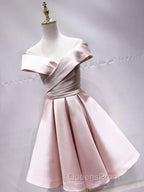 Off the Shoulder Short Pink Evening Prom Dress, Short Pink Formal Evening Graduation Dress