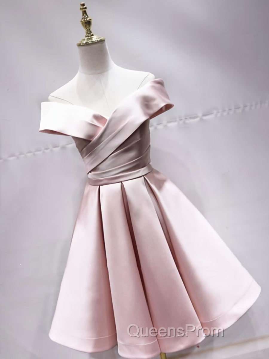 Off the Shoulder Short Pink Evening Prom Dress, Short Pink Formal Evening Graduation Dress