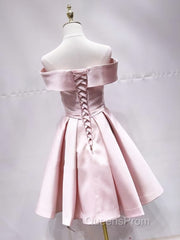Off the Shoulder Short Pink Evening Prom Dress, Short Pink Formal Evening Graduation Dress
