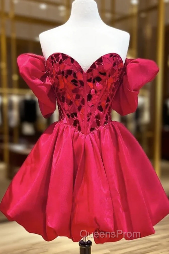 Off The Shoulder Short Red Evening Prom Dress, Short Red Formal Graduation Dress Main image