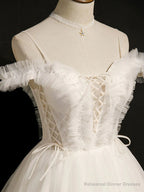 Off the Shoulder Short White Lace Prom Dresses, Short White Lace Formal Homecoming Dresses