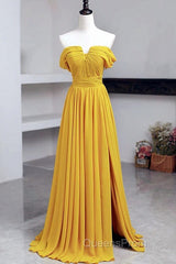 Off The Shoulder Split Chiffon Long Dress