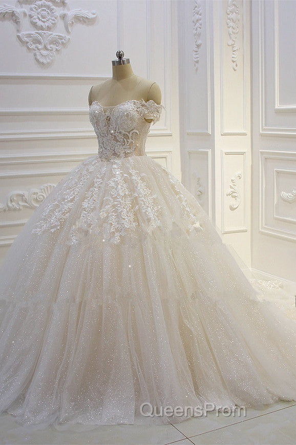 Off the shoulder Tulle Lace Appliques Sequined Wedding Dress Secondary image