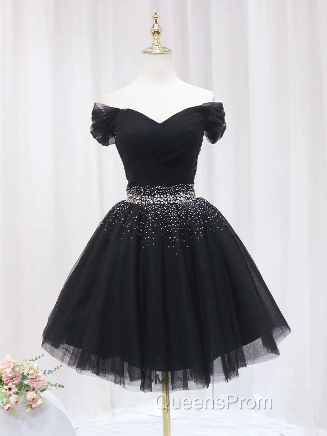 Off The Shoulder Tulle Red Short Evening Prom Dress Lace Up