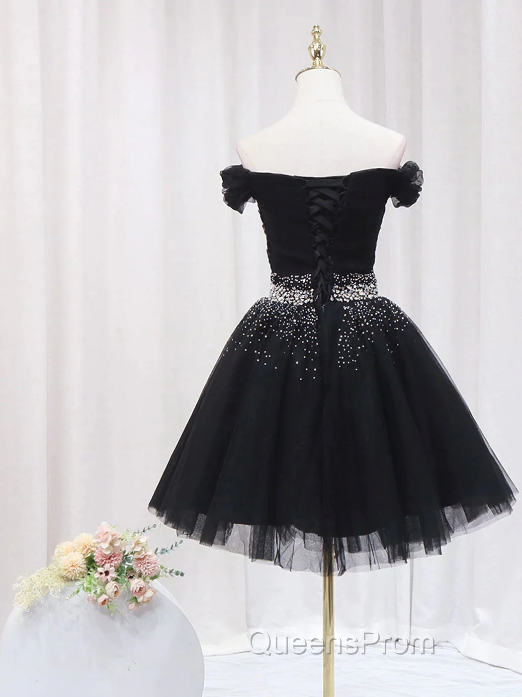 Off The Shoulder Tulle Red Short Evening Prom Dress Lace Up
