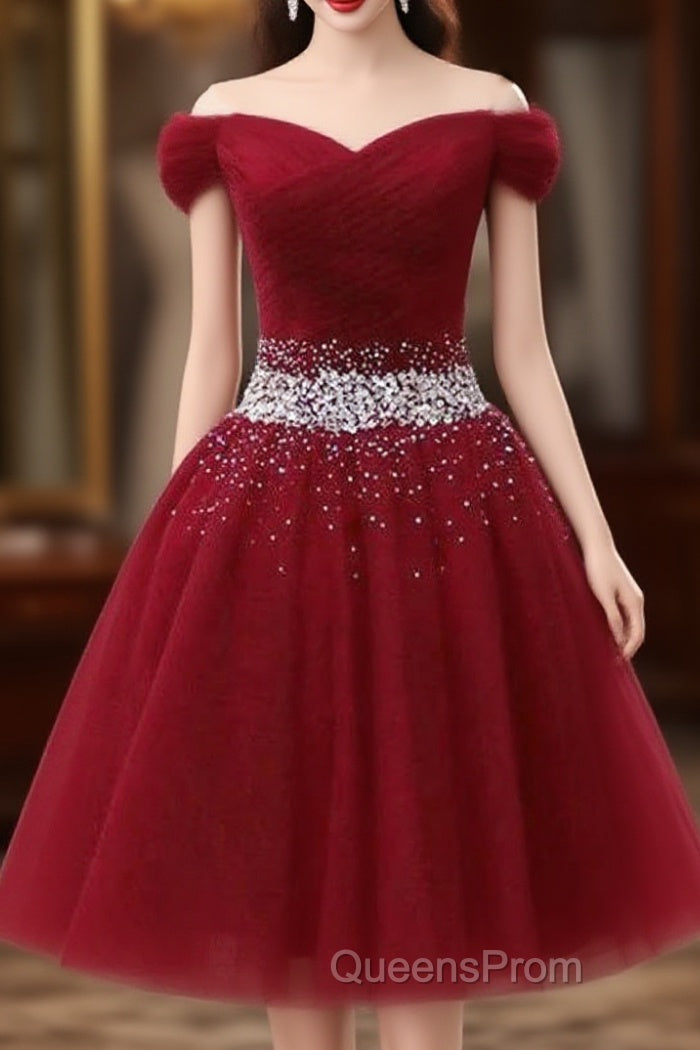 Off The Shoulder Tulle Red Short Evening Prom Dress Lace Up Main image