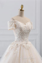 Off-The-Shoulder Wedding Gown With Lace Appliques