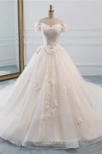 Off-The-Shoulder Wedding Gown With Lace Appliques
