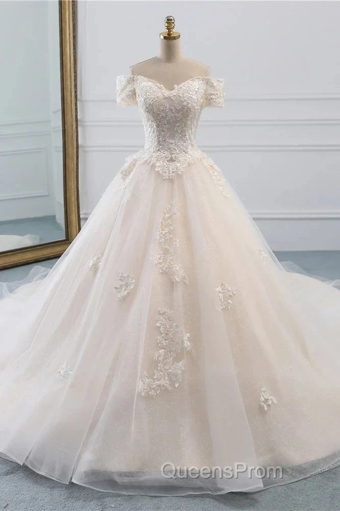 Off-The-Shoulder Wedding Gown With Lace Appliques