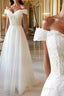 Off the Shoulder White Lace Long Evening Prom Dress withe Beading, Off Shoulder White Lace Formal Dress, White Lace Evening Dress