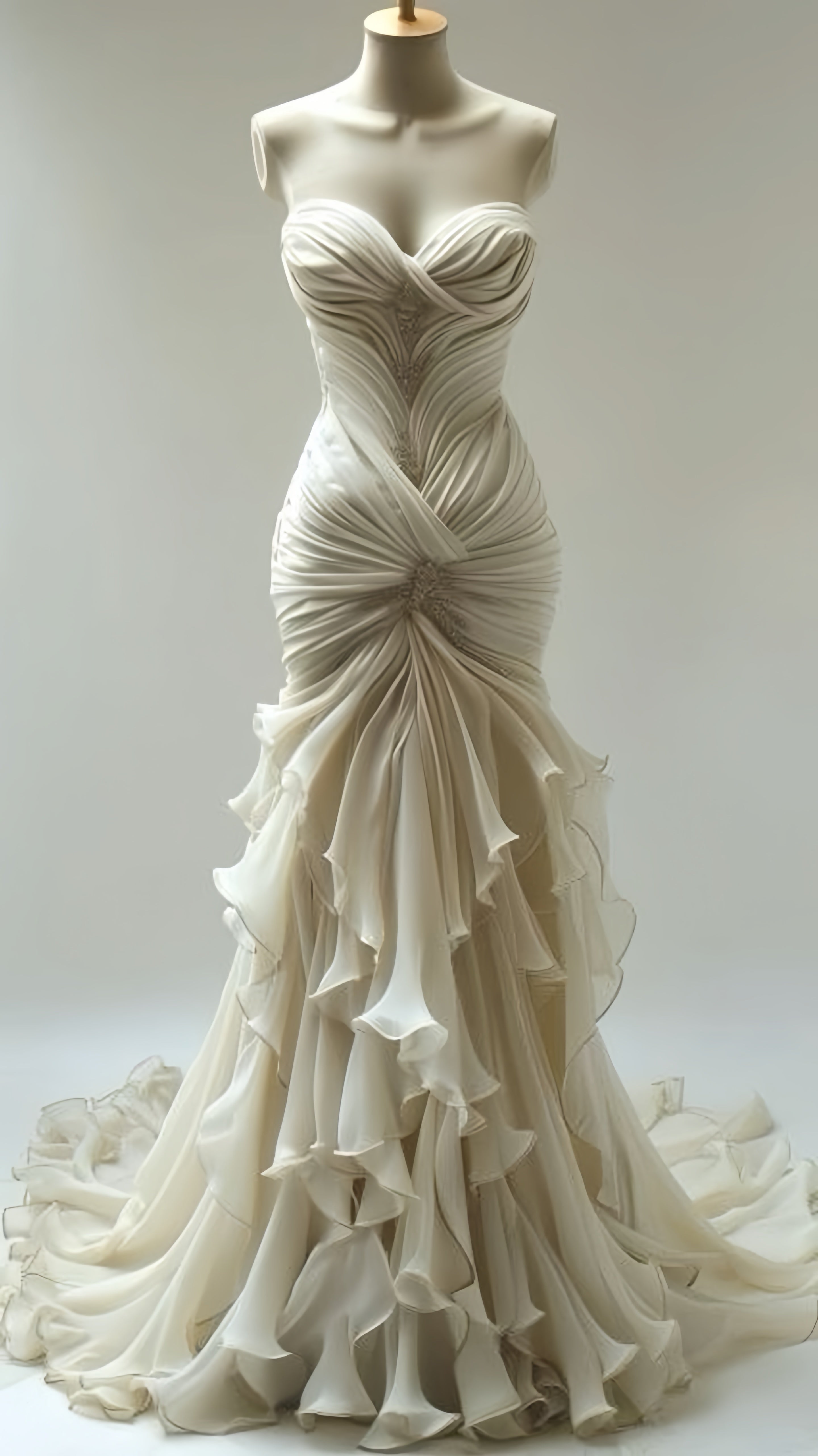 Off White Pleated Classy Evening Classy Prom Dress, Sweetheart Organza Wedding Dress, Main image