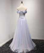 Light Blue Tulle Lace Long Evening Prom Dress, Lace Evening Dress