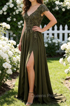 Olive A Line Satin Prom Dress with Slit