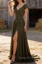Olive A Line Satin Prom Dress with Slit