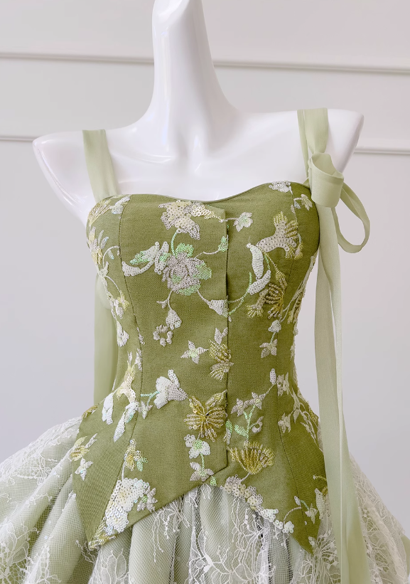 Olive Green A-Line Mesh Lace Sequined Short Prom Dress Homecoming Dress