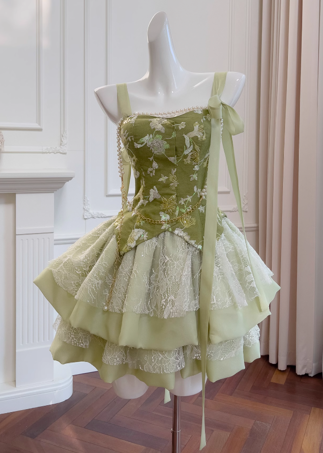 Olive Green A-Line Mesh Lace Sequined Short Prom Dress Homecoming Dress