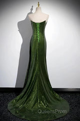 Olive Green Trumpet Mermaid Sequin Evening Prom Dress