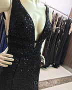 Ombre Mermaid V-Neck Court Train Evening Prom Sequins Dress