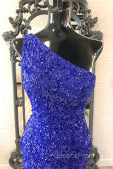 One Shouder Royal Blue Evening Prom Dress Long Sequin Evening Dress
