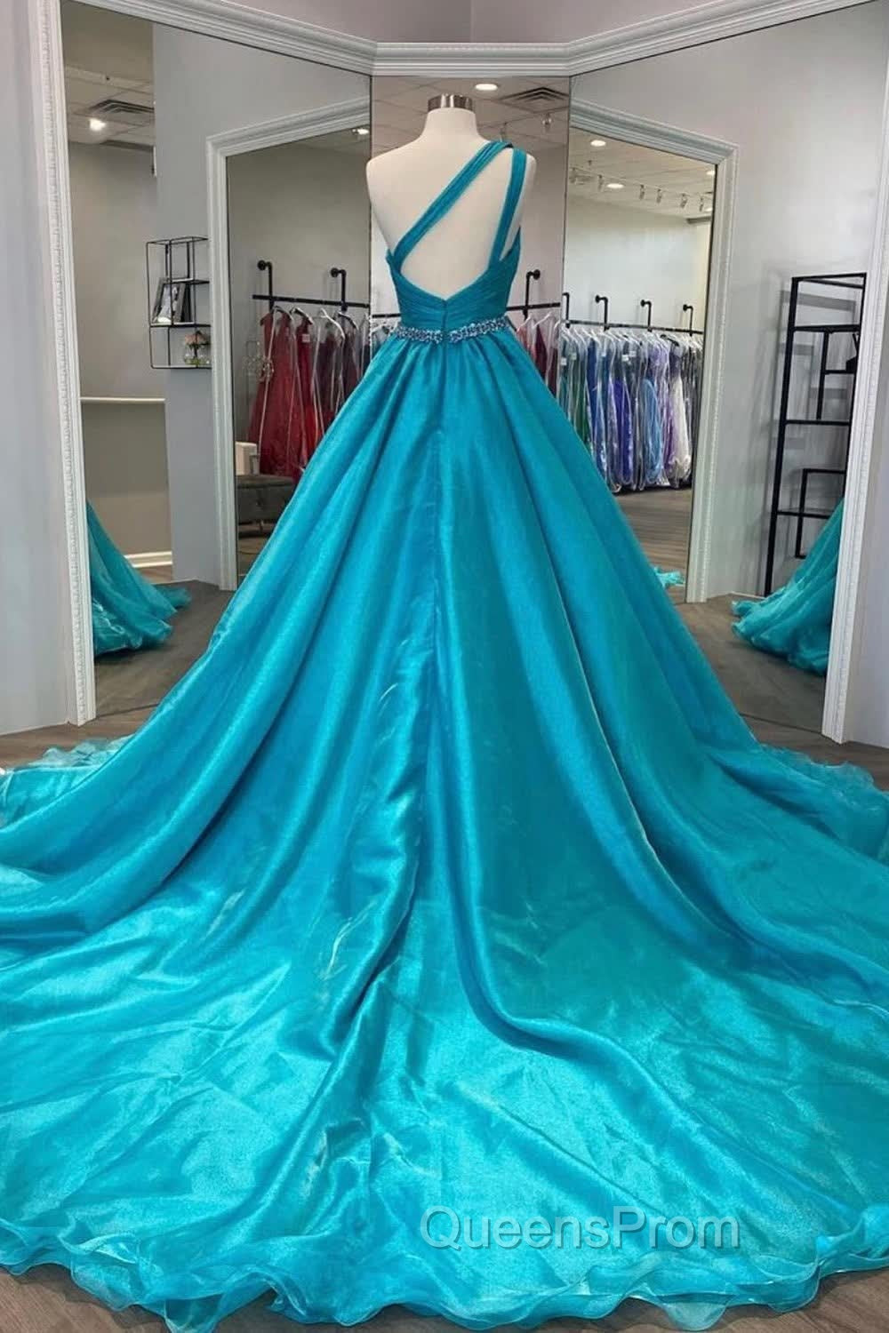 One Shoulder A Line Evening Prom Dress with Beading Waist Secondary image