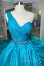 One Shoulder A Line Evening Prom Dress with Beading Waist