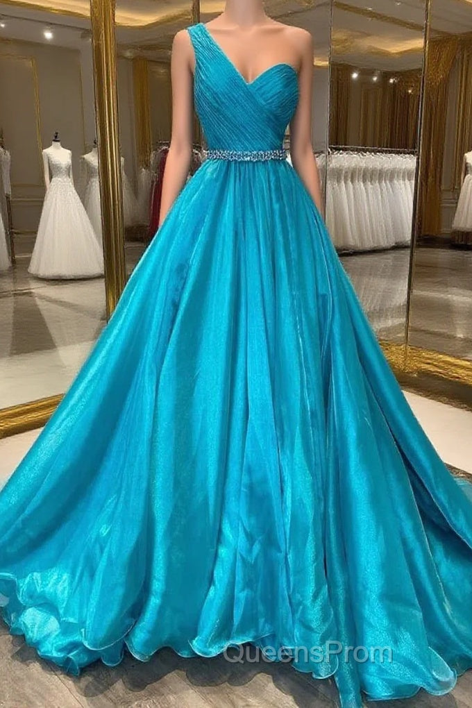 One Shoulder A Line Evening Prom Dress with Beading Waist Main image