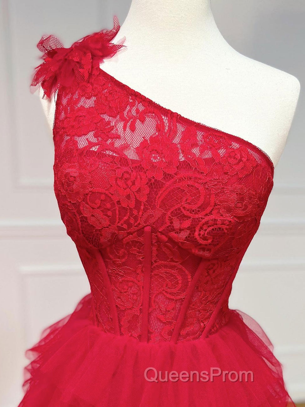 One Shoulder A-Line Tulle Burgundy Long Evening Prom Dress, Burgundy Graduation Dress Secondary image